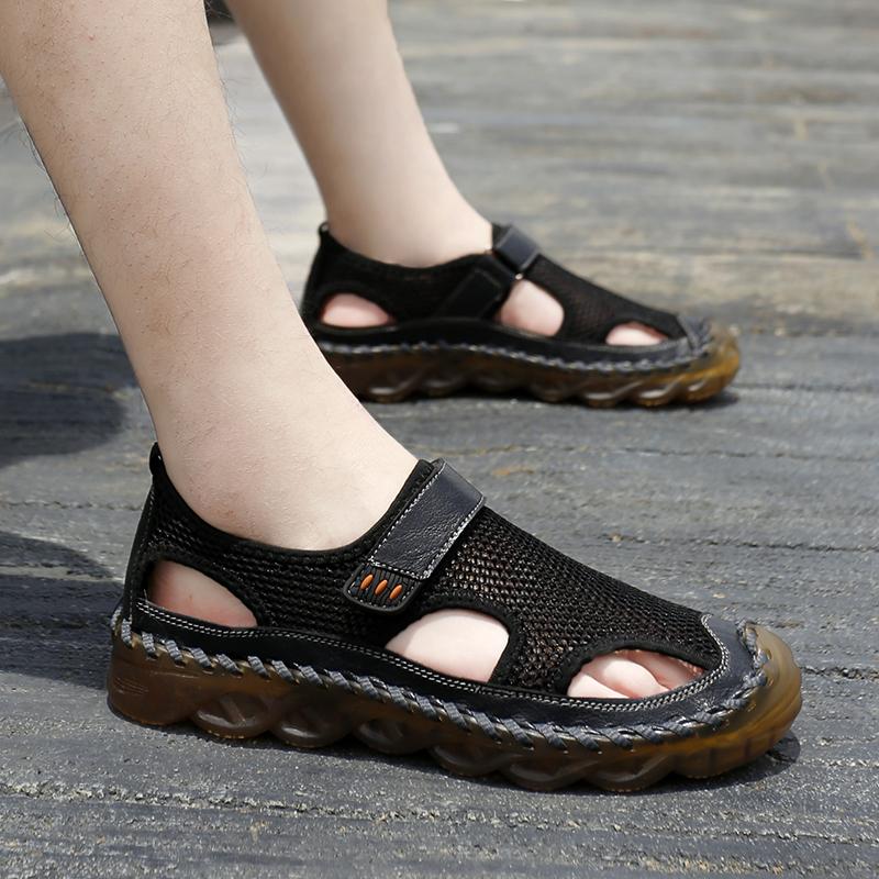 Кожаная модная прогулочная обувь, мужские элитные брендовые дышащие роскошные сандалии, универсальные мужские уличные лоферы, новые пляжные мужские сандалии
