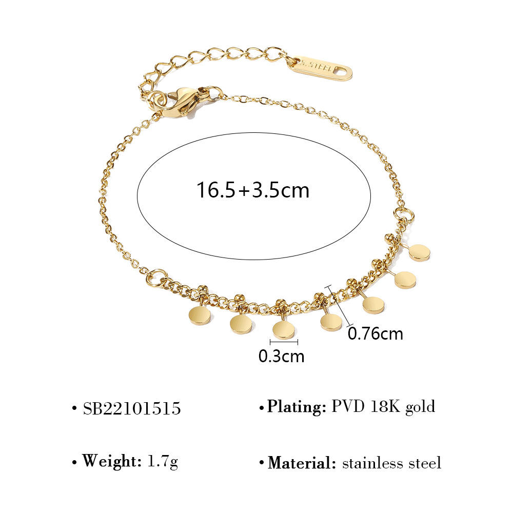 Hot Sale Vintage Fashion 18K Gold Plated Stainless Steel Flower Moon Zircon Inlayed Chain Bracelet Set Multi-layered Gift