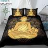 Buddha Duvet Cover Set King Size Exotic Ethnic Bohemian Bedding Set Microfiber Golden Buddha Statue Print Gorgeous Quilt Cover