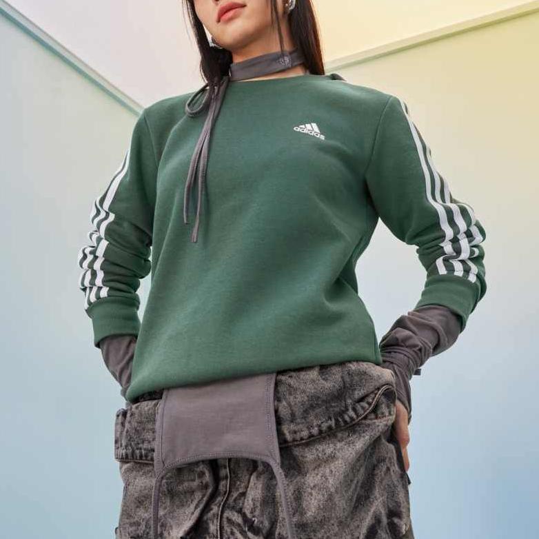 Adidas FW24 Retro Sports Stripes Casual Thickened And Fleece Lined Crew Neck Long Sleeved Sweatshirt Women's HM1930