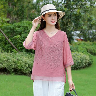 Женская блузка больших размеров весна/лето Садовая элегантность Цветочный вышитый ансамбль Топы для парковых вечеринок Модные футболки