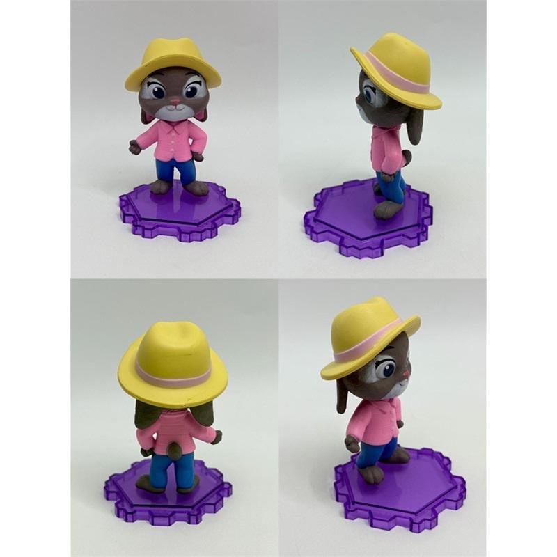 6Pcs Large 10.5cm Cartoon Animal Figures Set With Base, Cute Rabbit Fox Policeman Action Figurine, Kids Birthday Gift Desk Decor