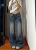 Fun puppy embroidered wide-leg jeans women's spring and autumn design sense cute high waist loose and thin straight trousers