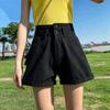 Classic and Minimalist Fashion Versatile Black Female Summer Ultra-high-waisted Thin A-line Wide-leg Pants Casual Rolled Denim Shorts Individuality
