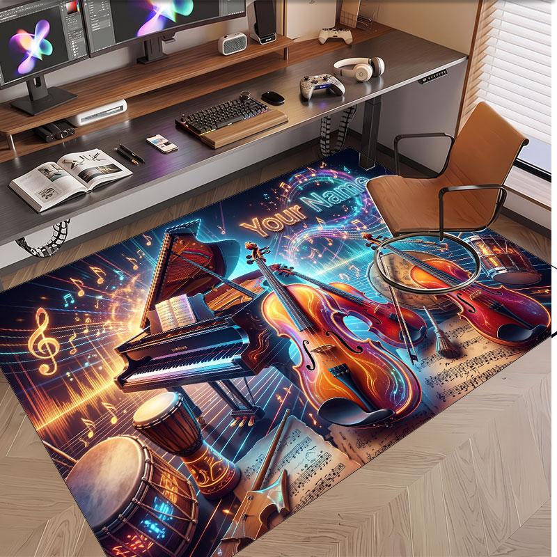 Music General Theme Soft Crystal Velvet Rug Custom Name & Text Print Non Slip Floor Rug for Bedroom Living Room