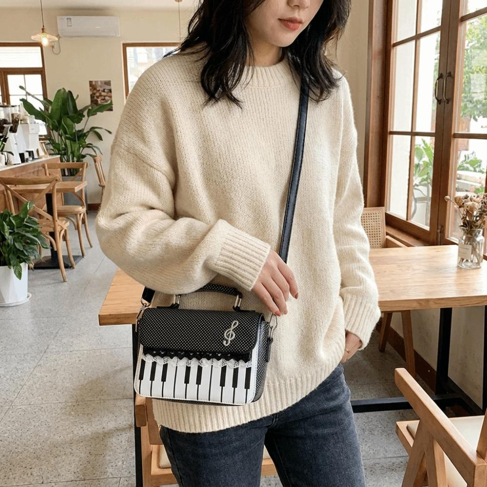 PU Leather Piano Note Crossbody Bag Polka Dot Handbag Versatile Square Shoulder Bag Women Girls