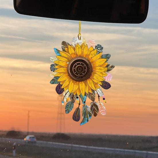 Подвесной автомобильный орнамент в виде подсолнуха, симпатичное ретро-украшение для салона автомобиля в виде подсолнуха, многофункциональный брелок для зеркала заднего вида