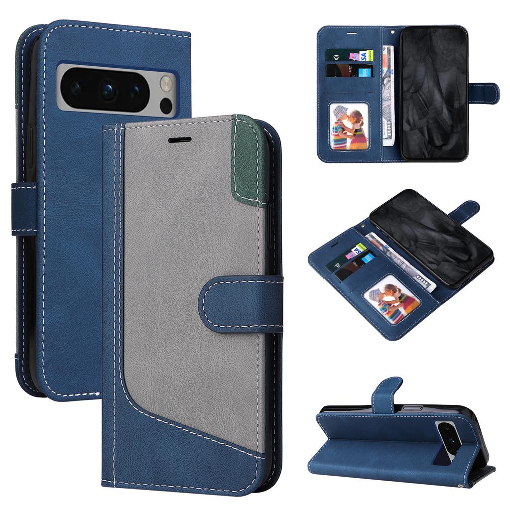 Для Google Pixel 6, Pixel 6 Pro, Pixel 5A 5G, Pixel 7, Pixel 8... Трехцветный лоскутный стиль, дизайн сращивания, искусственная кожа, откидная подставка, кошелек, сумка для телефона, чехол