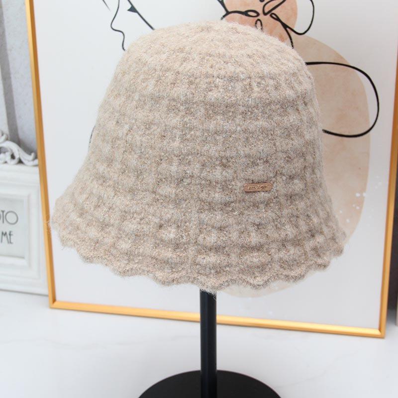 Autumn and winter wool wavy edge bucket hat women's gentle texture basin hat shows small face knitted bucket hat versatile