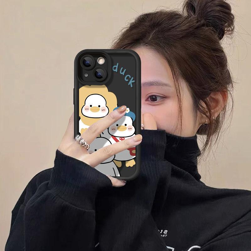 Милый мультяшный желтый утенок чехол для iPhone 17promax Apple 17pro мобильного телефона 16/15 мелкое отверстие 17 противоударный 14