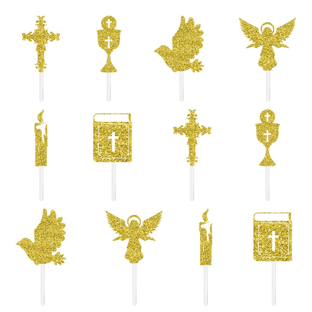 Первое Причастие Купание Крещение Ребенок День Рождения Вечеринка Оформление Золотая Пыль Торт Топпер Кастомизация