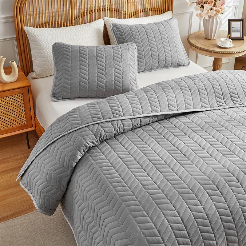 3pcs Set Quilted Bedspread, Solid Color Soft Breathable Bedsheet, 230*230cm+2pcs Pillowcase 51*66cm
