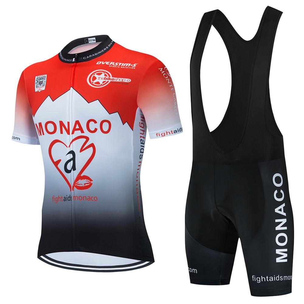 Monaco Summer Short Sleeve Men Cycling Jersey Set Road Bike Uniform Bicycle Wear Breathable Cycling Clothings Ciclismo Hombre