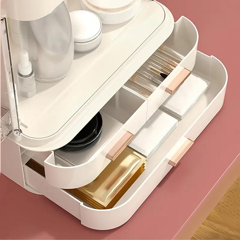 Ящик для хранения косметики с зеркалом. Универсальные настольные средства для ухода за кожей. Большой вместительный стеллаж для туалетного столика.