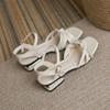Fashion With Low Heels Footwear One Word Block Heel Pearl White Sandals for Women Summer 2024 Ladies Shoes New Breathable Fashion Sale F