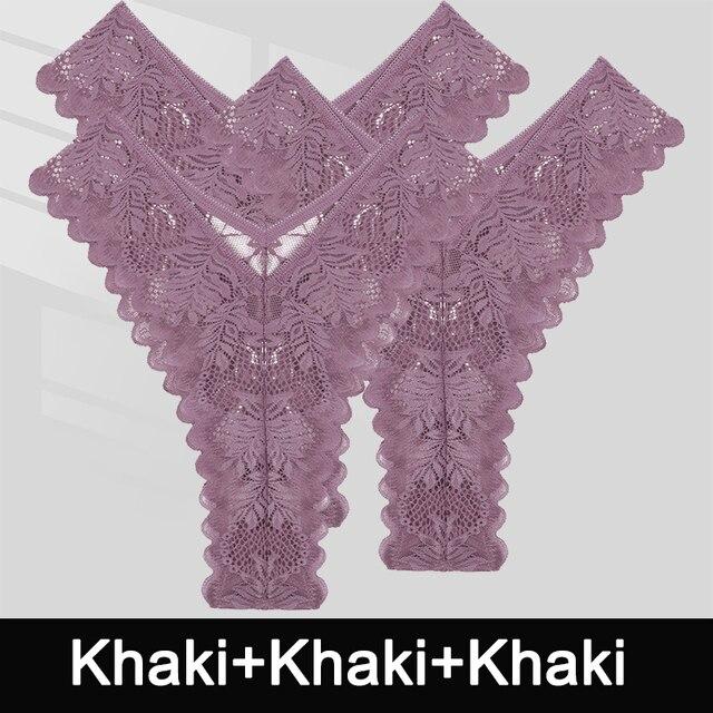 FINTOO 3PCS/Set Sexy V Waist Floral Lace Women Panties Perspective Underwear Thongs Brazilian Briefs Lingerie Comfort Female Underpants