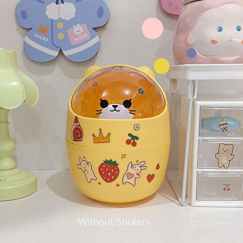 Trash Ins Desktop Can With Lid Mini Cute Storage Box Pencil Organizer Flip