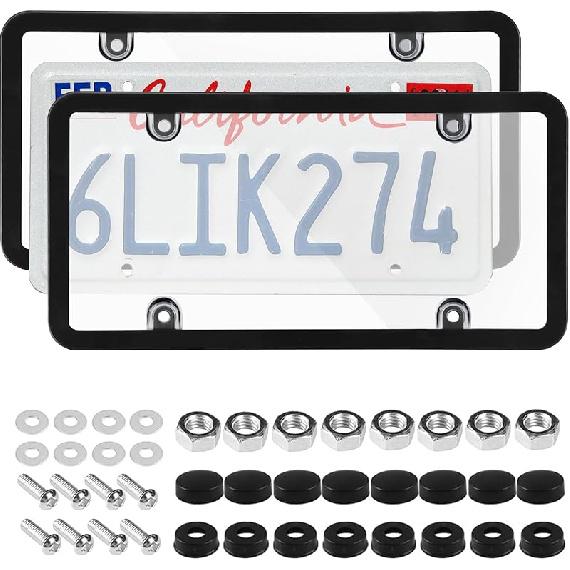 Wanheart 2 Pack Clear License Plate Covers - Unbreakable ABS Car Tag Protectors With 4 Holes, Rust-Proof Transparent Shields, Easy Tallation,