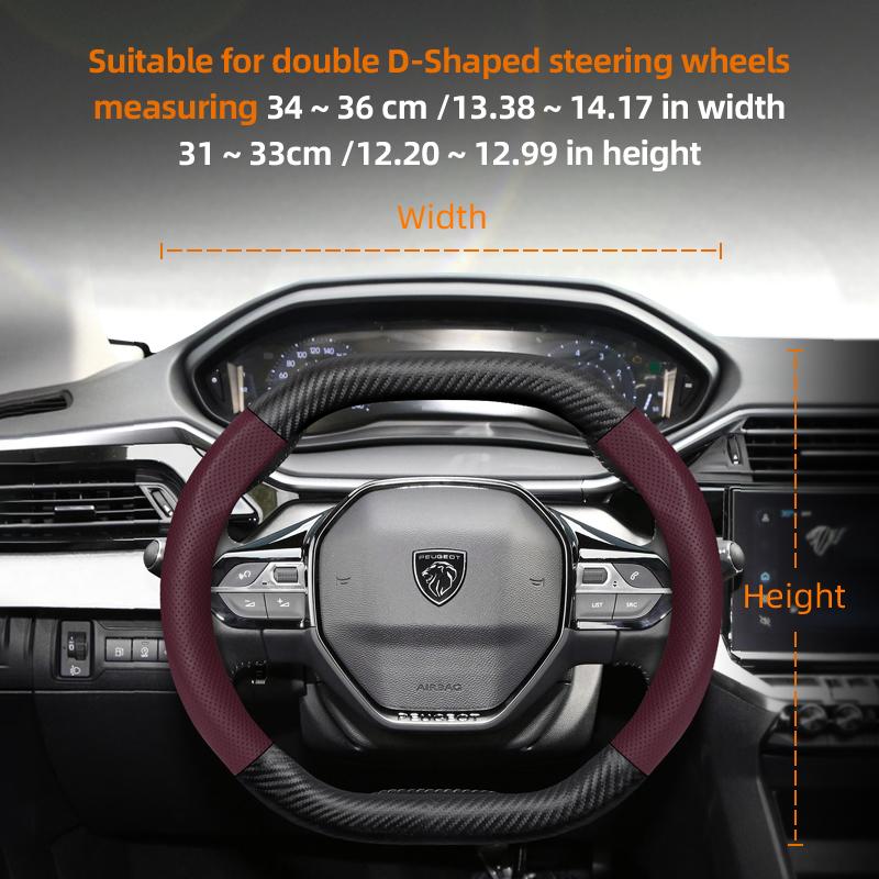 zkfan8 Suitable for Peugeot Breathable Leather Matte Carbon Fiber Texture Steering Wheel Cover Suitable for 206 208 3008 308 207 