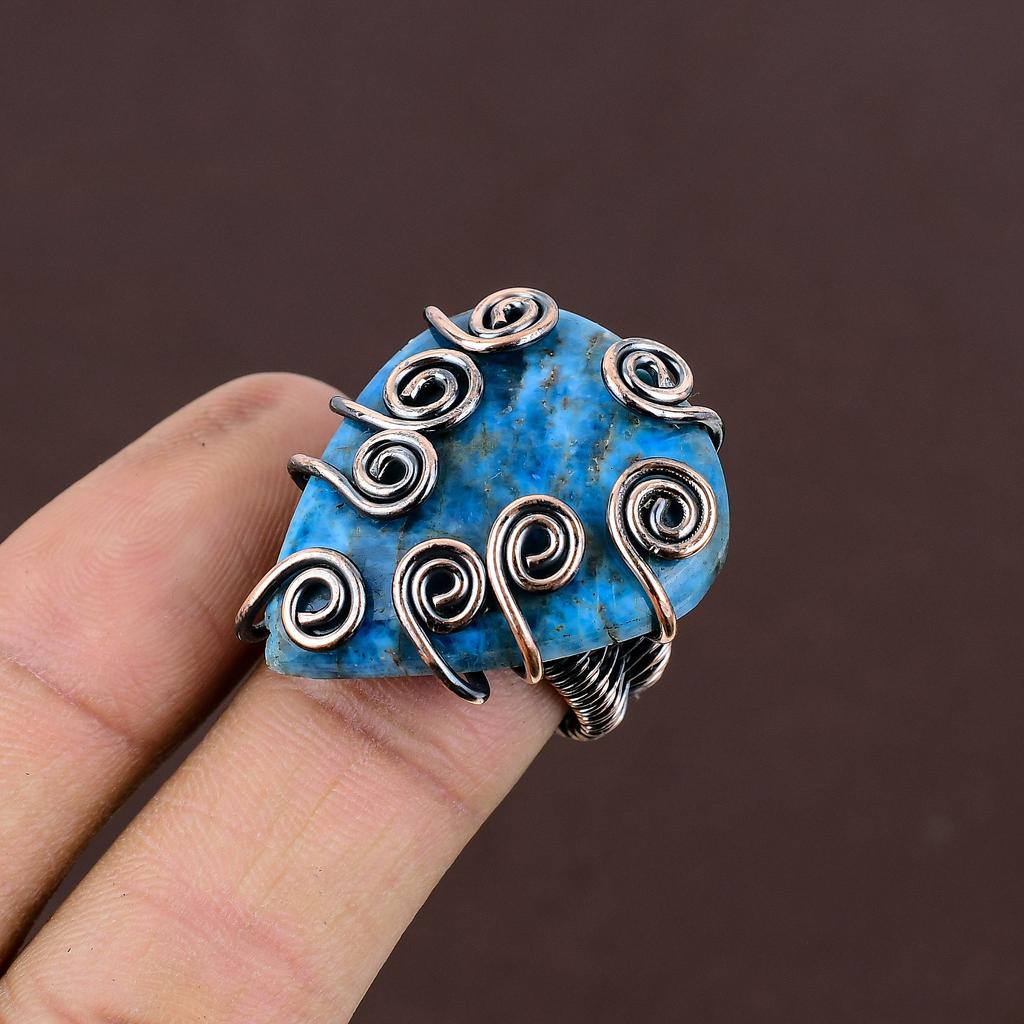 Подарочное кольцо ручной работы из медной проволоки с натуральным апатитом, размер 8 v3Y57