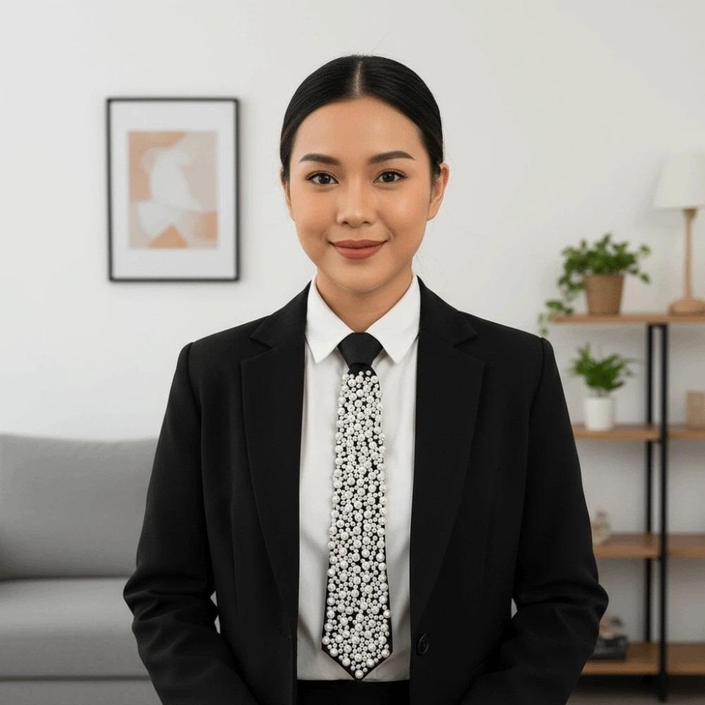 Korean Style Full Pearls Tie Black Decoration Shirt Tie Hand-beaded Long Necktie Students