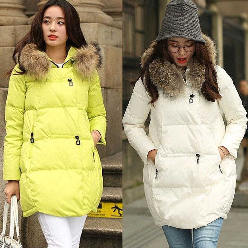 Womens Long Sleeve Down Jacket Winter Coat With Hood And Fur Collar Warm Stylish Outerwear For Women