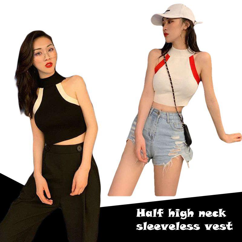 Fashion Color Womens Blocking Sleeveless Strapless Sexy Camisole Knitted
