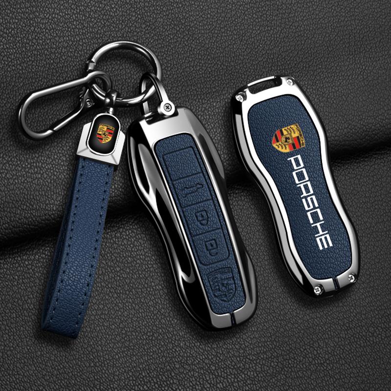 Чехол-брелок для ключа автомобиля из цинкового сплава и кожи для Porsche Boxster Cayman Panamera Cayenne Macan 718/911 Taycan, защитный брелок