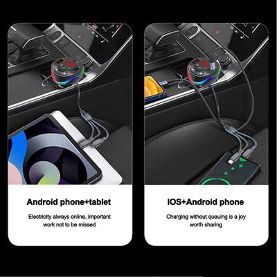 12-24 В автомобильное зарядное устройство Bluetooth 5.0 FM-передатчик MP3-модулятор плеер громкой связи аудиоприемник с кабелем для зарядки 3 в 1