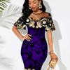 2024 Элегантное сексуальное сетчатое лоскутное фиолетовое вечернее платье с принтом Женская мода с коротким рукавом Офисные тонкие облегающие платья Клубные наряды