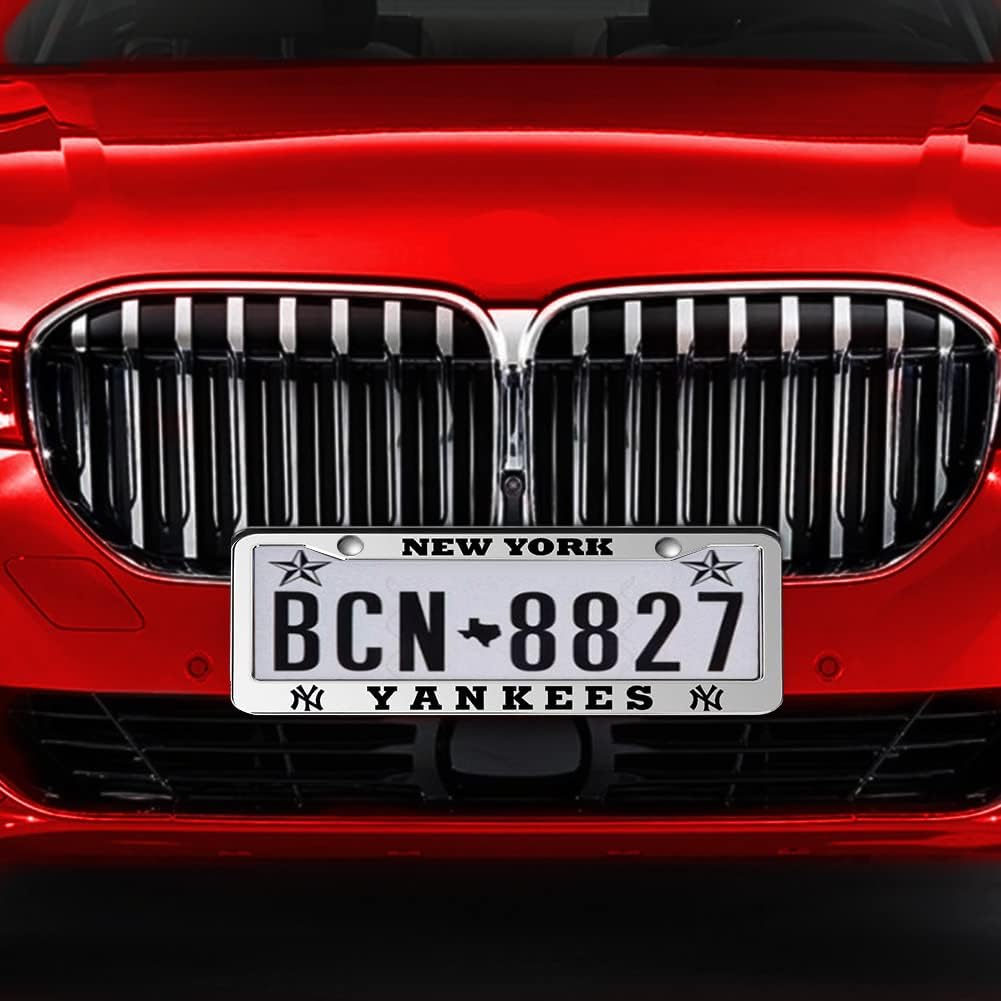 2 Piece License Plate Frames For Yankees, Anti-Dirty And Rustproof Aluminum Alloy License Plate Frames US Standard License Plate Holder With Screw