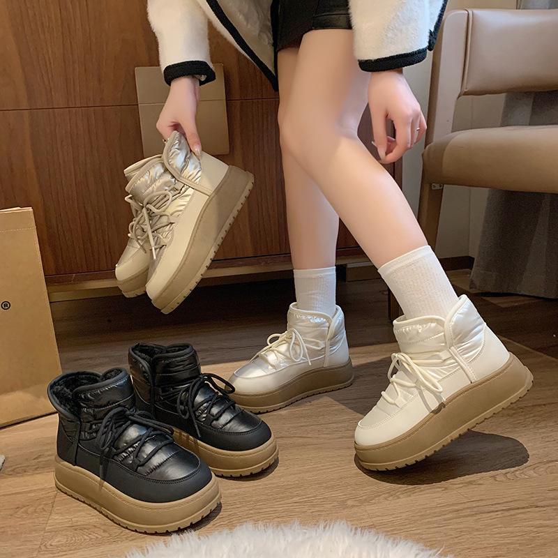 Женские высокие зимние ботинки Plus Velvet - теплые, повседневные в корейском стиле для зимы 2024 года, модель K2905