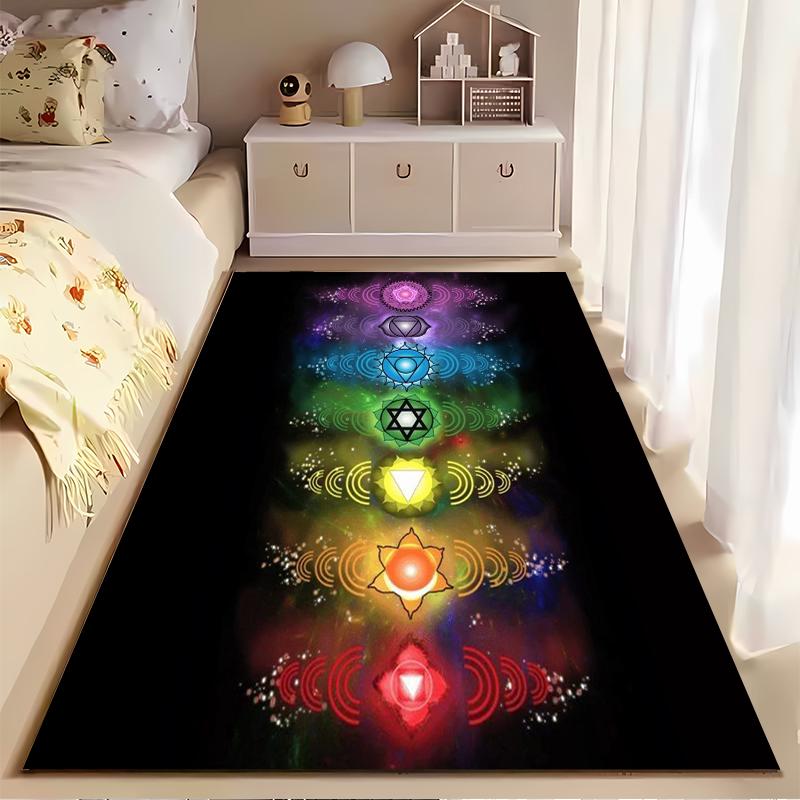 Colorful Chakra Symbols Pattern Rug - Non-slip rug suitable for living room and bedroom sofas.