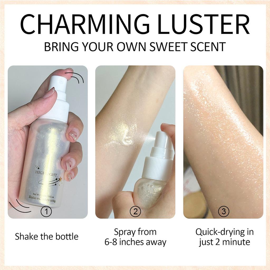 Хайлайтер для тела, жидкий хайлайтер, водостойкий хайлайтер-спрей для стойкого контуринга, блеск для лица и тела 80 мл