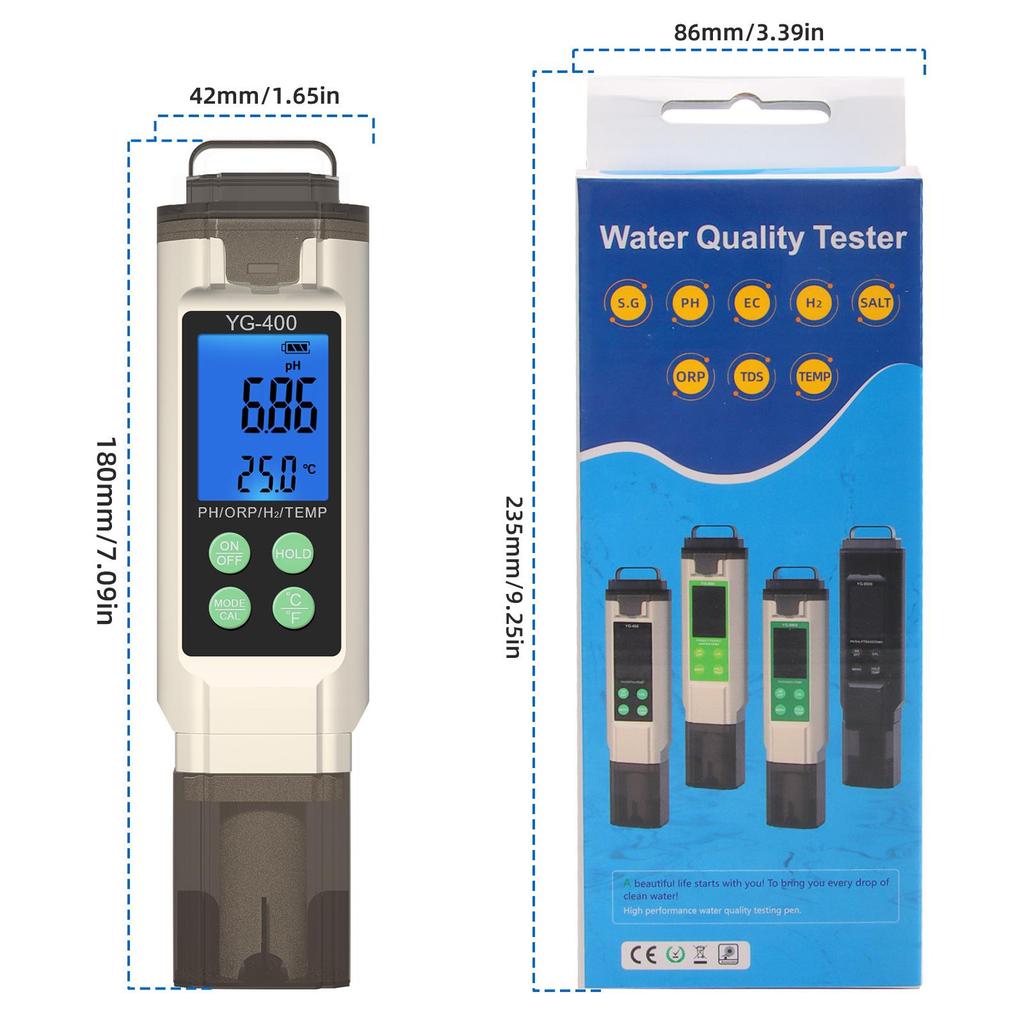 Yieryi 4 In 1 Digital Water Quality Tester PH ORP H2 Temp Meter Reactive Oxygen Analyzer For Hydrogen Water Aquarium Hydroponics Lab