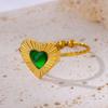 Зеленые кристаллы кольца сердца для женщин открытый регулируемый золотой цвет нержавеющая сталь кольцо модные ювелирные изделия свадебный подарок