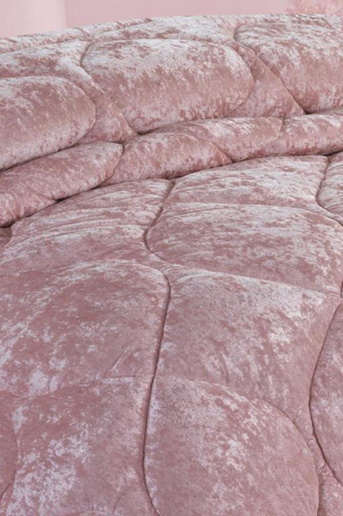 Ayzer Velvet Comforter Set 6pcs, Comforter 240x250, Sheet, Pillowcase 50x70, Double Size, Powder