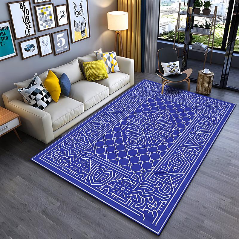 Geometric Pattern Area Rug, Blue and White Modern Carpet Design Suitable for use as an anti-slip for living room bedroom sofas