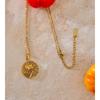 Yhpup Summer Stainless Steel Sun Coconut Tree Round Pendant Necklace Water Resistant Trendy Holiday Jewelry for Women