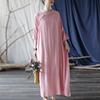 Женское хлопковое мягкое платье в китайском стиле с рукавами-летучей мышью, осенние халаты, однотонное повседневное винтажное платье трапециевидной формы