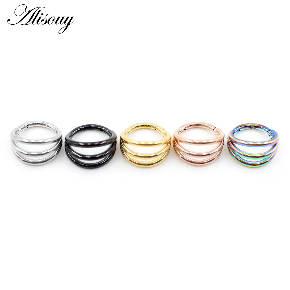 Alisouy 1 шт. Трехслойные серьги для хряща из нержавеющей стали 316L с шарнирным пирсингом для перегородки носа, кольца-кликеры, сегментные кольца