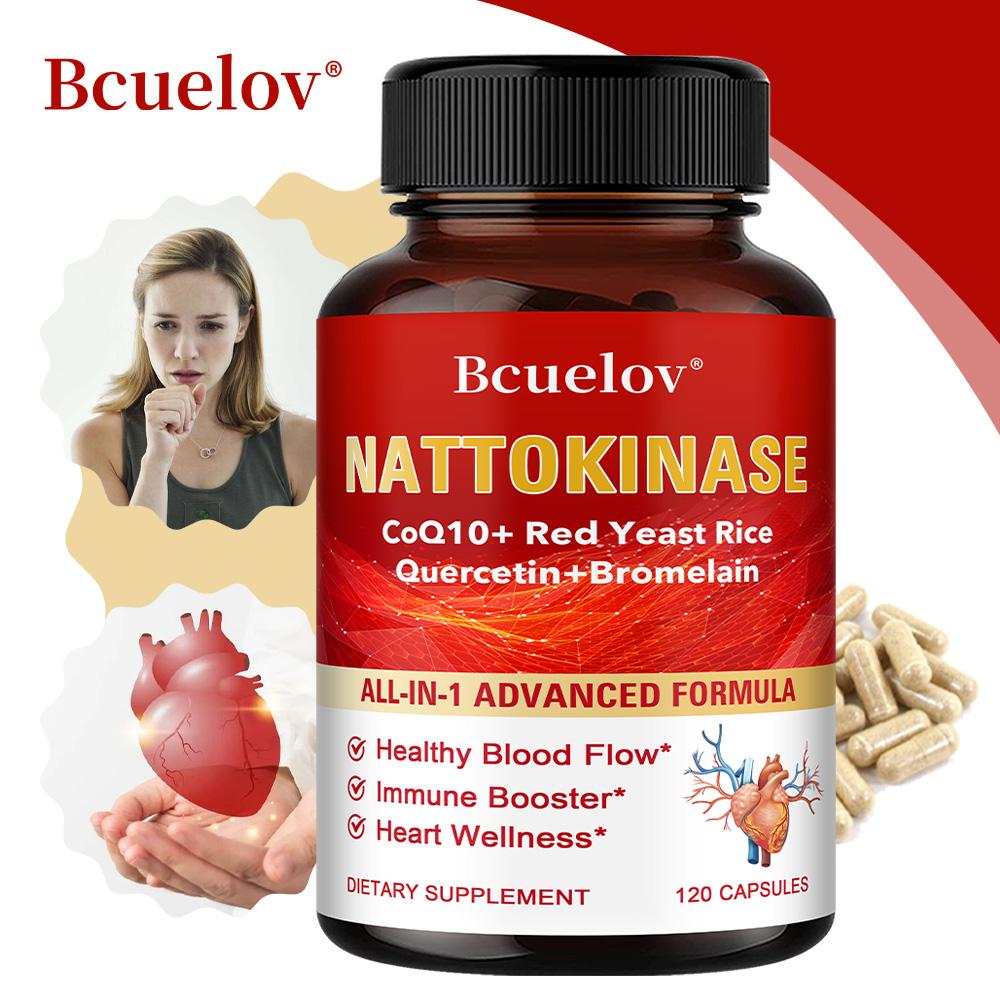 Bcuelov Nattokinase Supplement, 5000 FU, with CoQ10, Red Yeast Rice, Quercetin & Bromelain