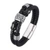 Geometrically Irregular Graphics Double Layers Stainless Steel Genuine Leather Bracelet Men Leather Bangle