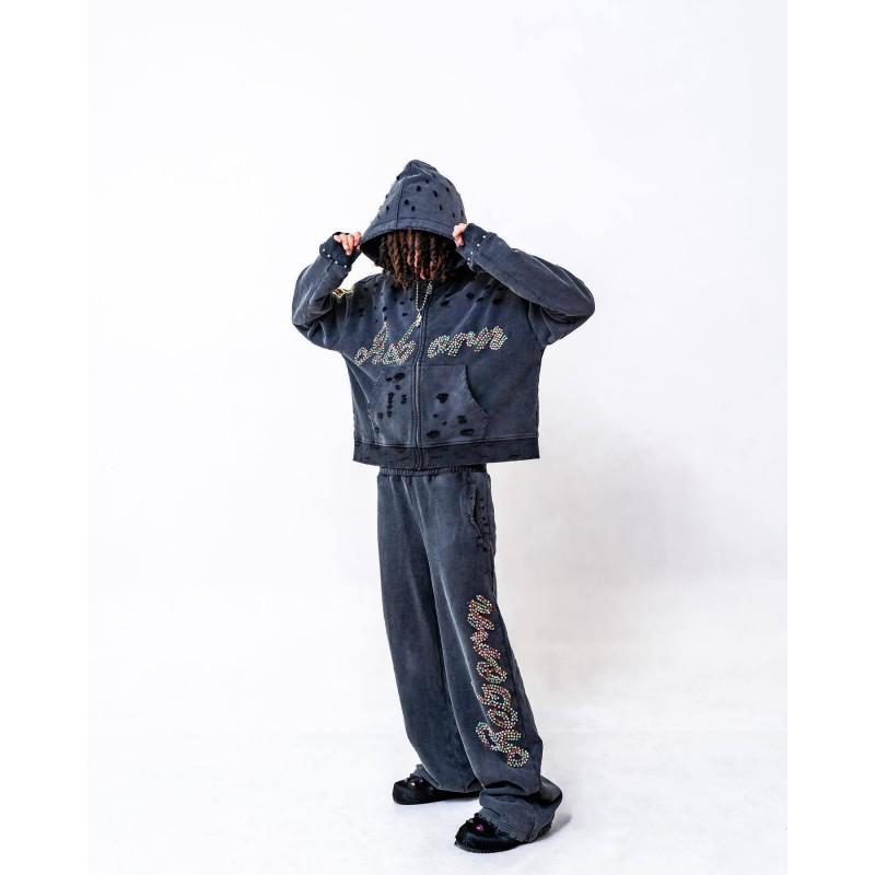 Unisex Oversized Hoodie With 3D Graphic Print Rhinestone Embellishment Streetwear Casual Sweatshirt Men Women