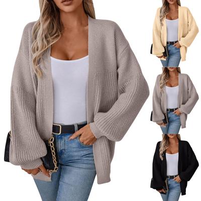 Женская мода повседневный трикотажный однотонный кардиган с капюшоном свитер пальто