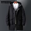 Зимний мужской пуховик средней длины, теплая и толстая куртка с капюшоном