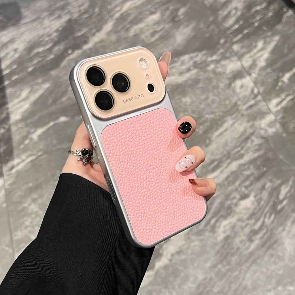 Новый чехол для мобильного телефона iPhone17promax с большим окном и рисунком личи подходит для Apple 16, 15, полностью закрывающий, с рисунком под деловую кожу.
