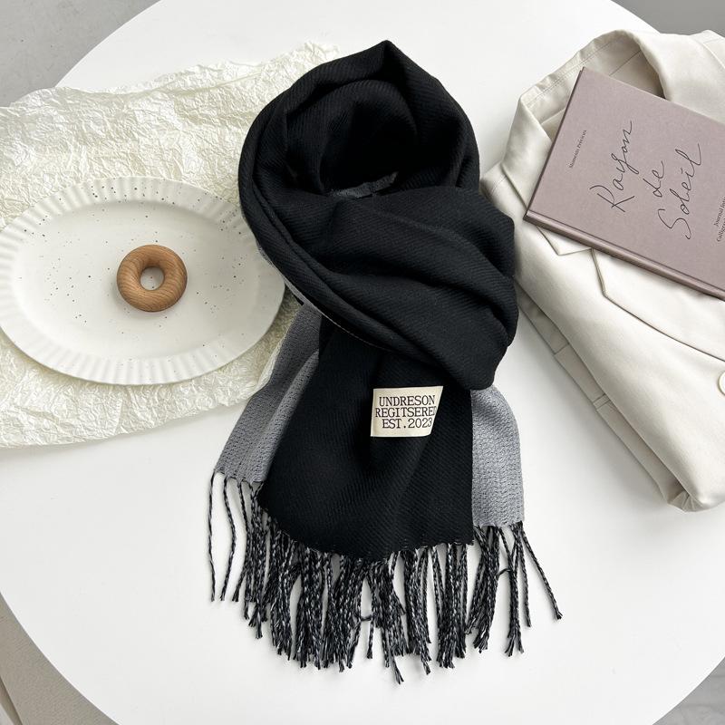 Новый двухсторонний двухцветный искусственный кашемировый однотонный шарф для женщин, зимний теплый шарф-шаль с бахромой для пожилых людей