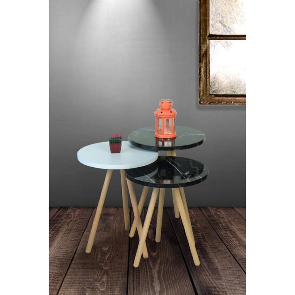 Красочный тройной журнальный столик с деревянными ножками, круглый пастельный дизайн, кремовый