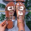 Fashion 2025 Round Headed Leather Ladies' Sandals Flat Casual Beach Shoes Comfortable Footwear with Metal Decoration Fashion Women Shoes